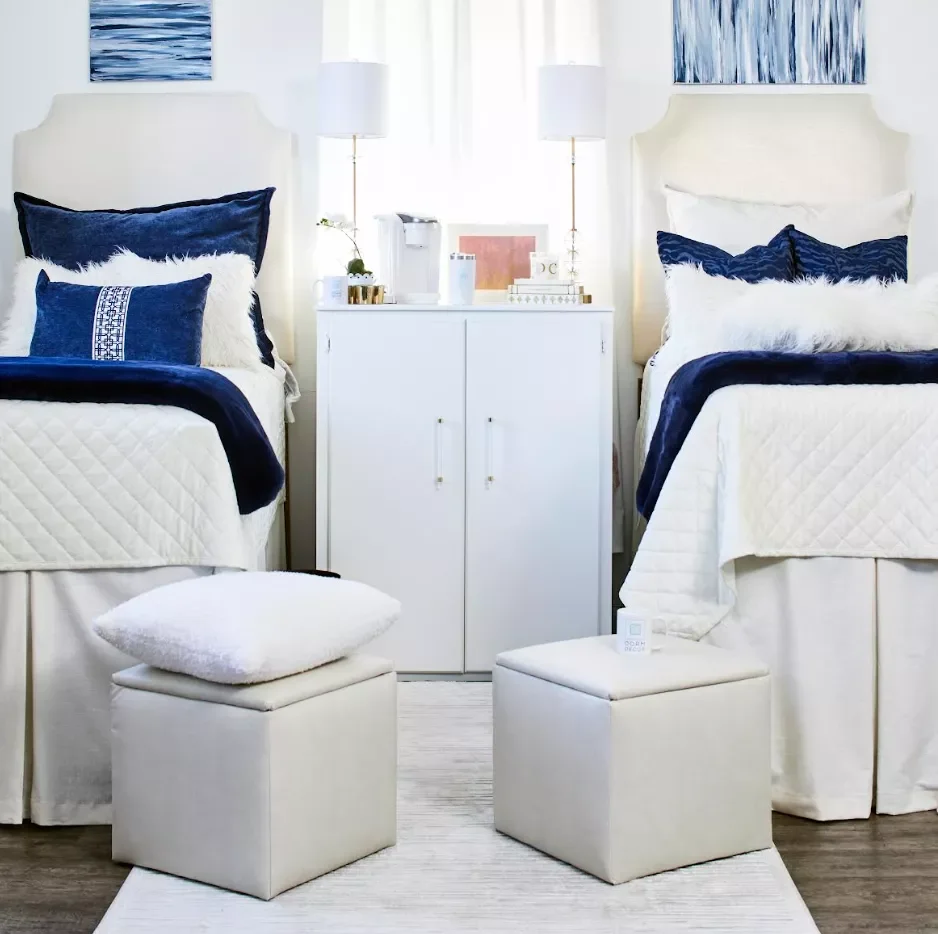 A Dorm Room With a Nightstand for Storage