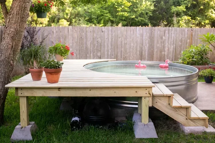 A Stock Tank Pool With Stairs