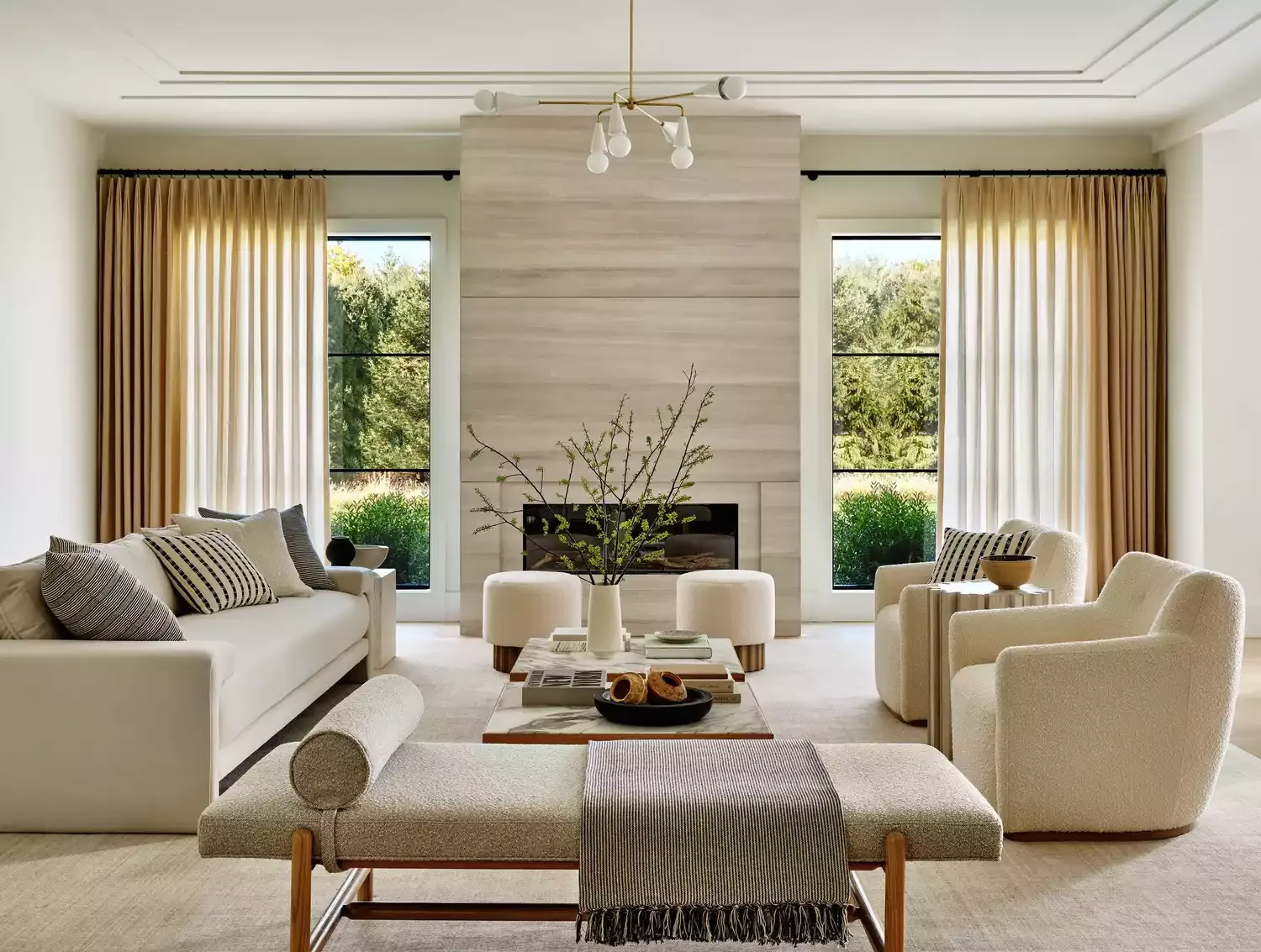 Beige Stone Fireplace