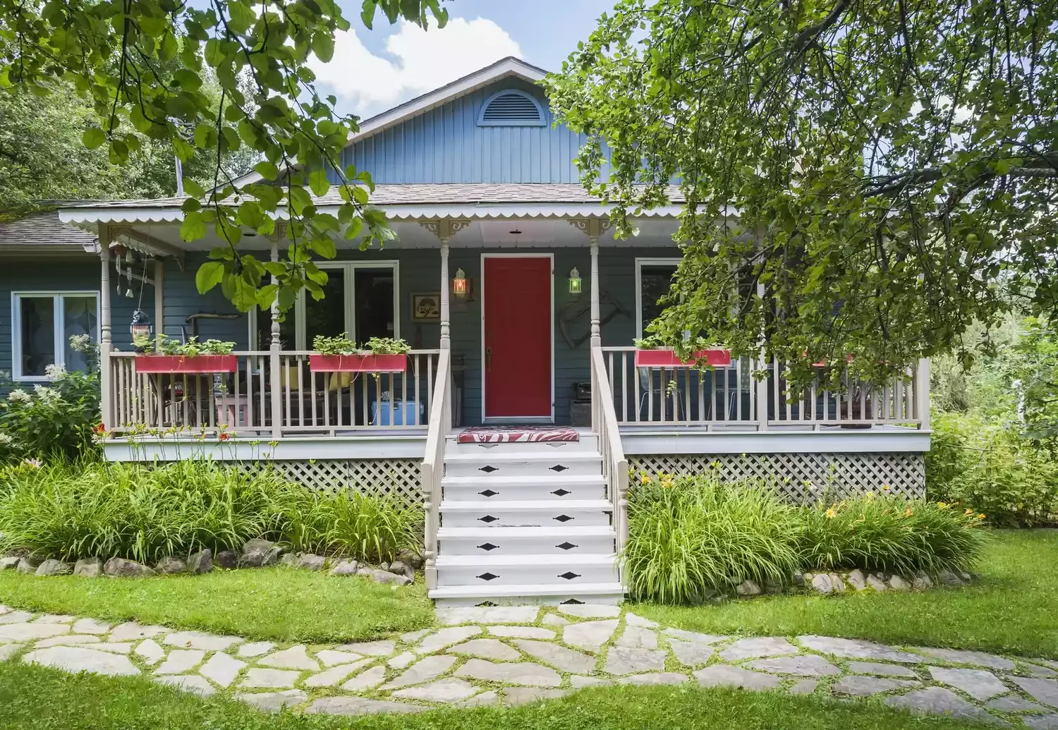 Bold Red Flower Boxes