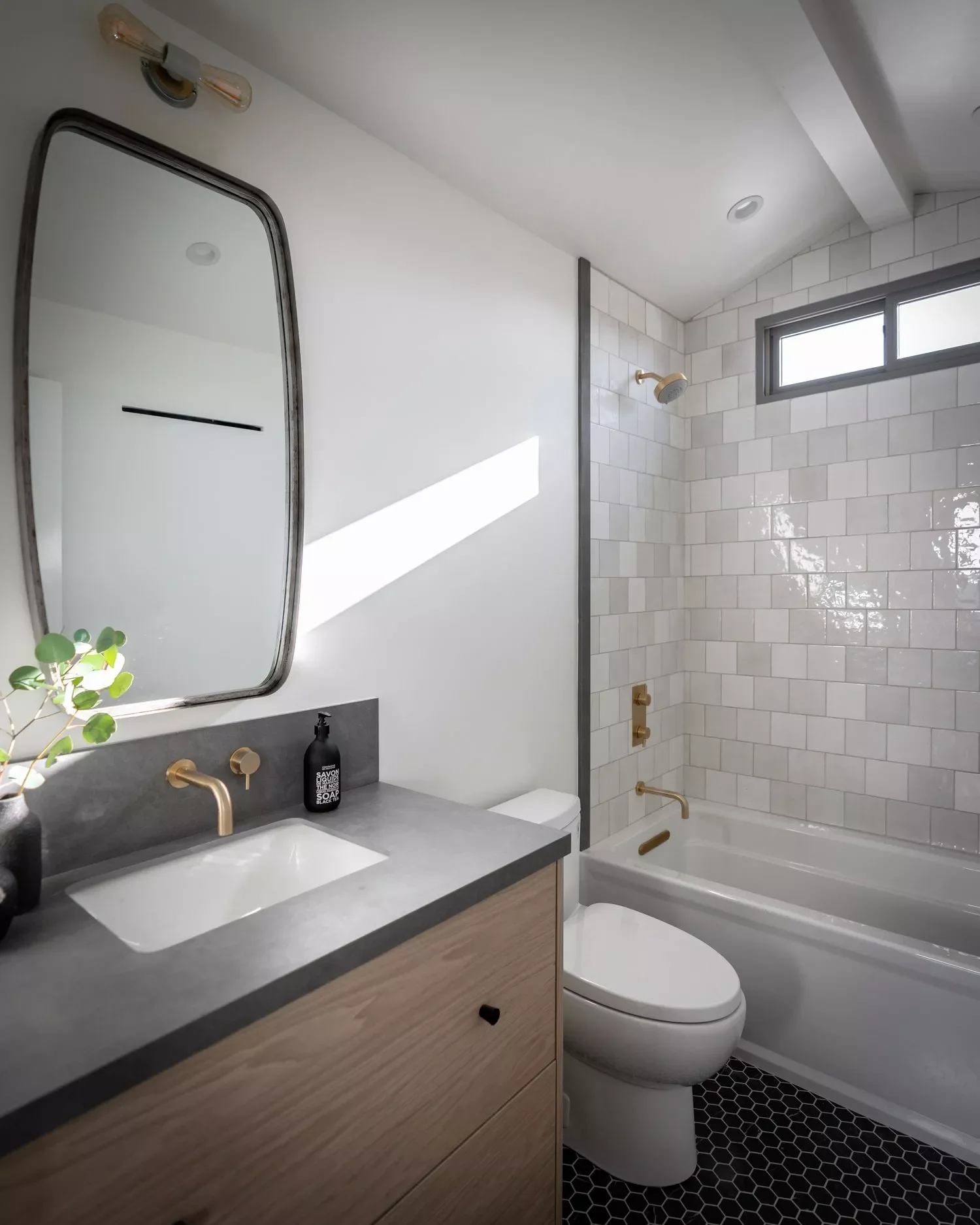 Brass Accented Corner Shower
