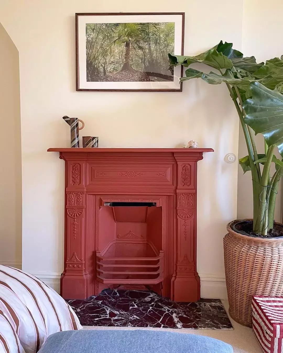 Bright Red Painted Fireplace