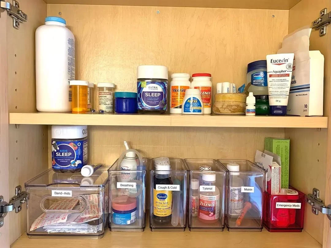 Clear and Red Organizer Bins