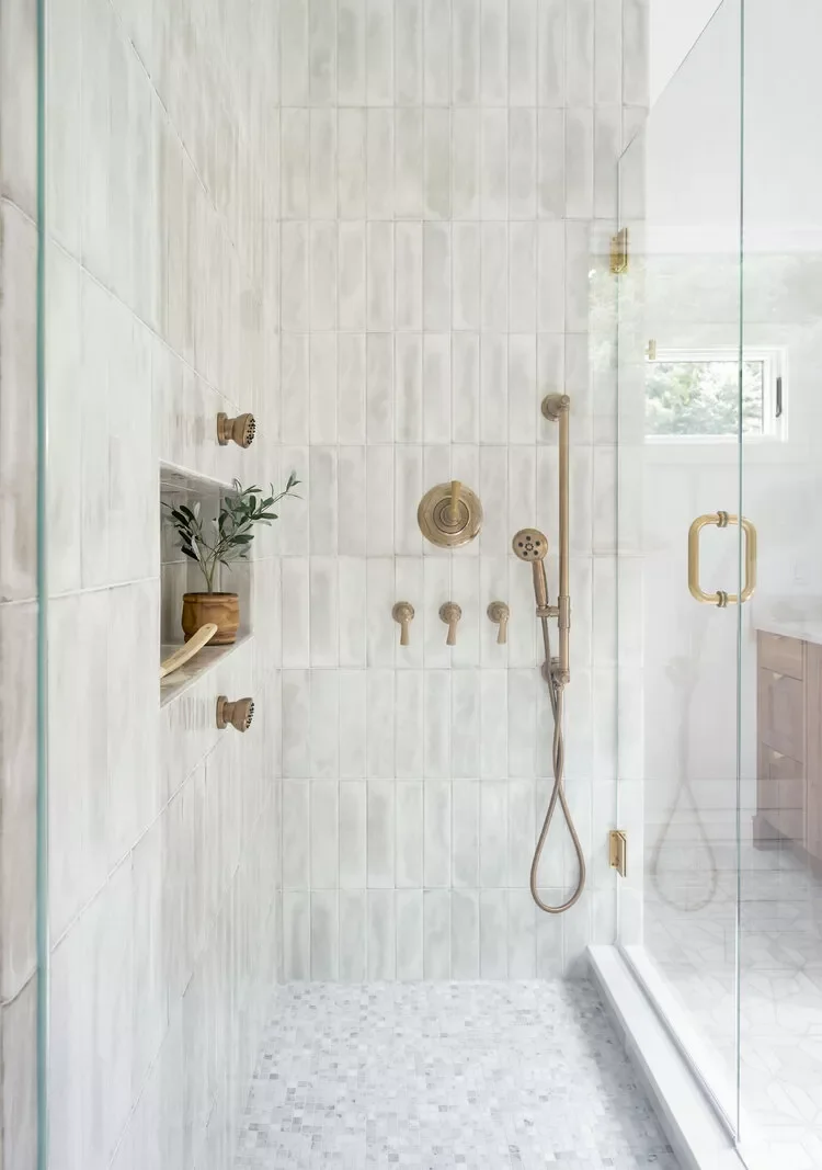Corner Shower With Weathered Brass