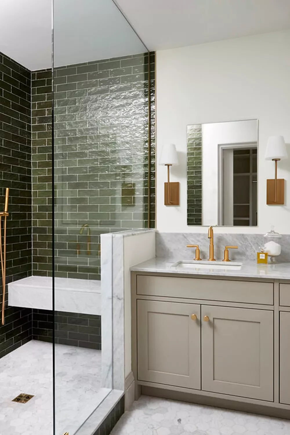 Corner Shower with a Built-In Bench