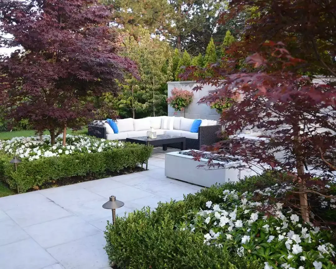 Fire Pit Surrounded by Formal Hedges