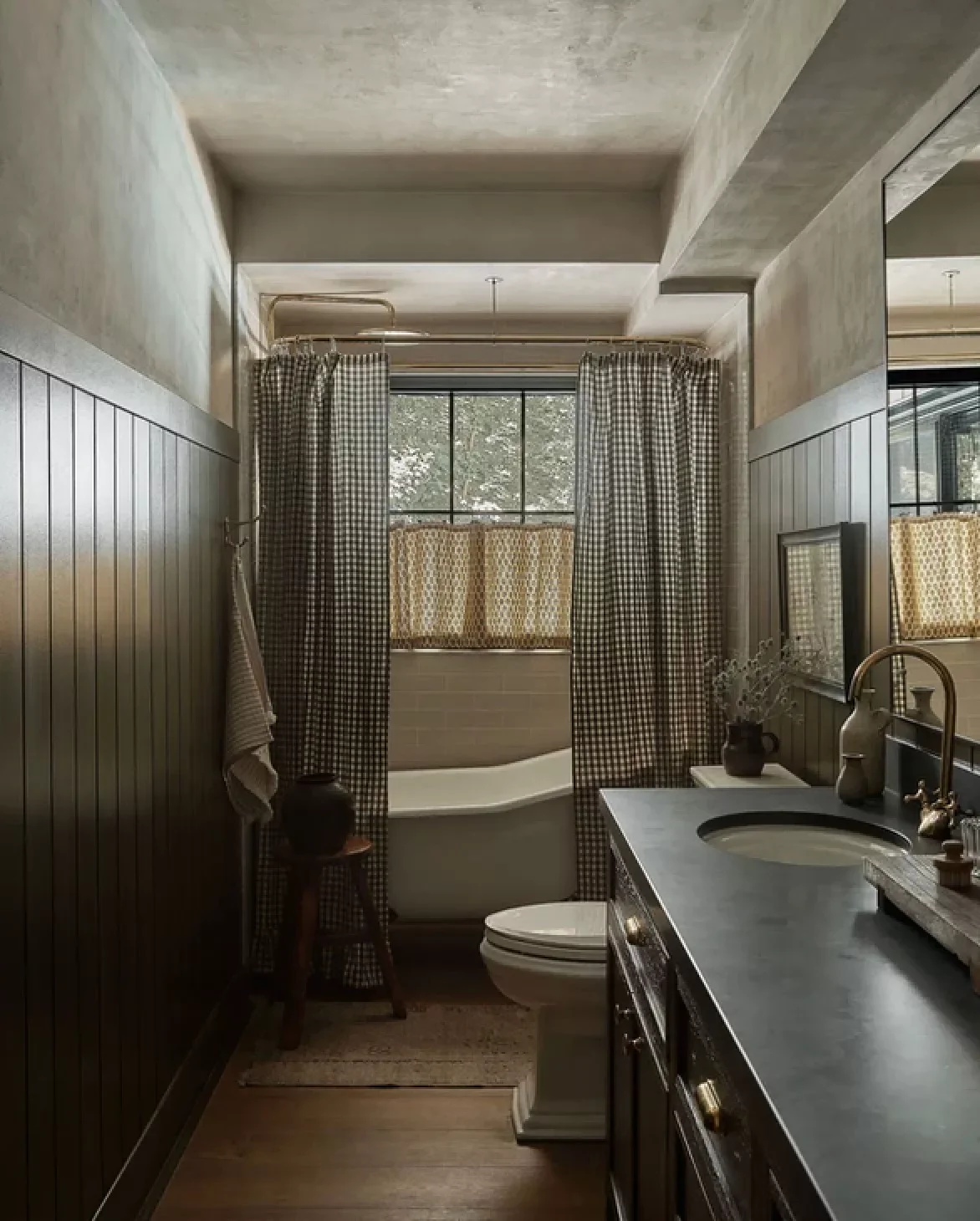 Gingham Covered Corner Shower
