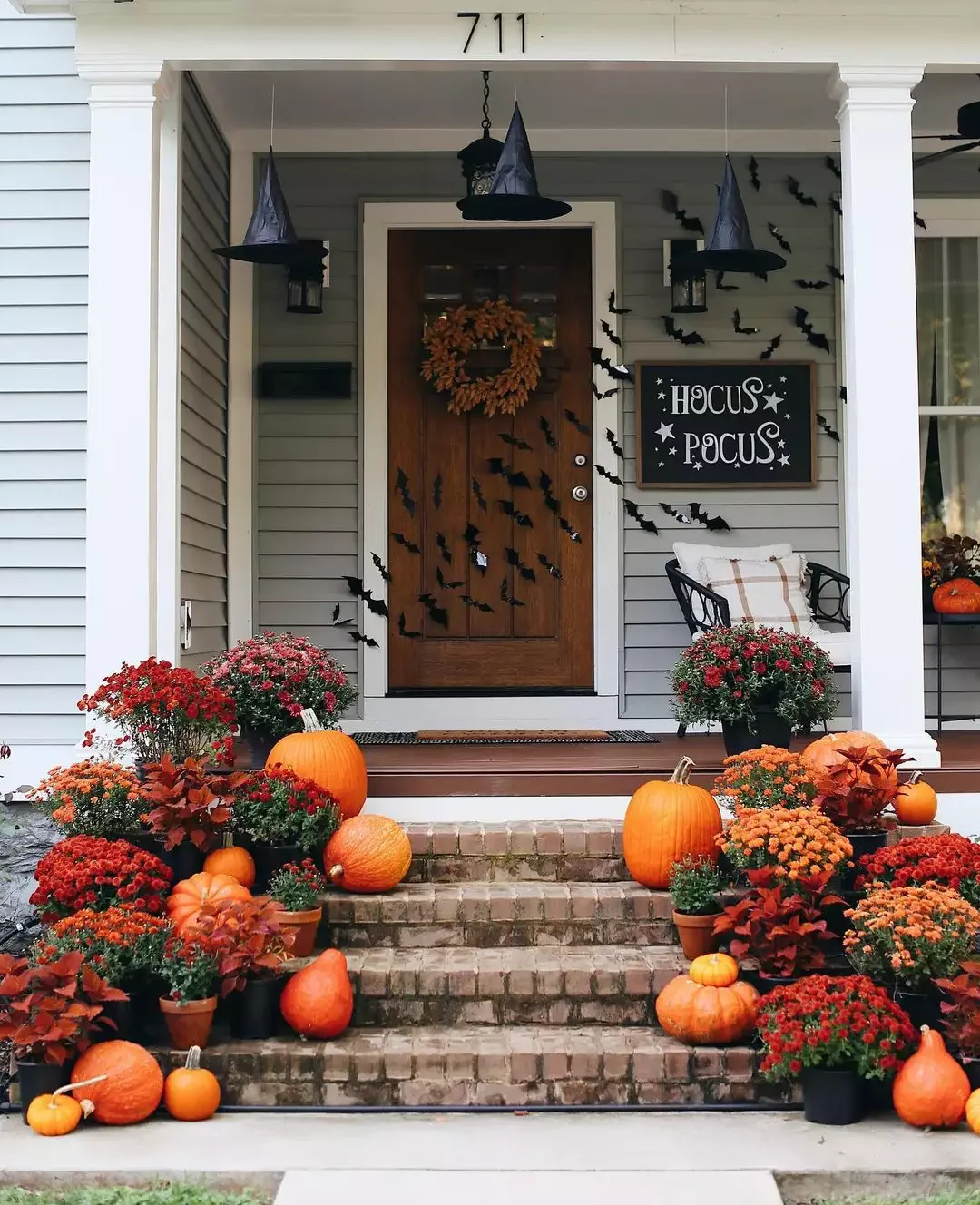 Go Monochrome With Orange Pumpkins and Mums