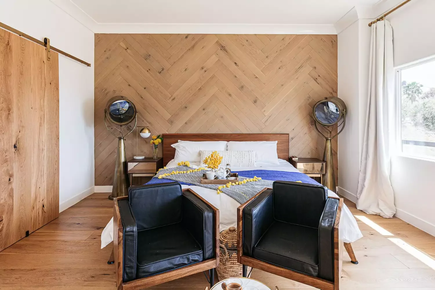 Herringbone Wood Bed Wall