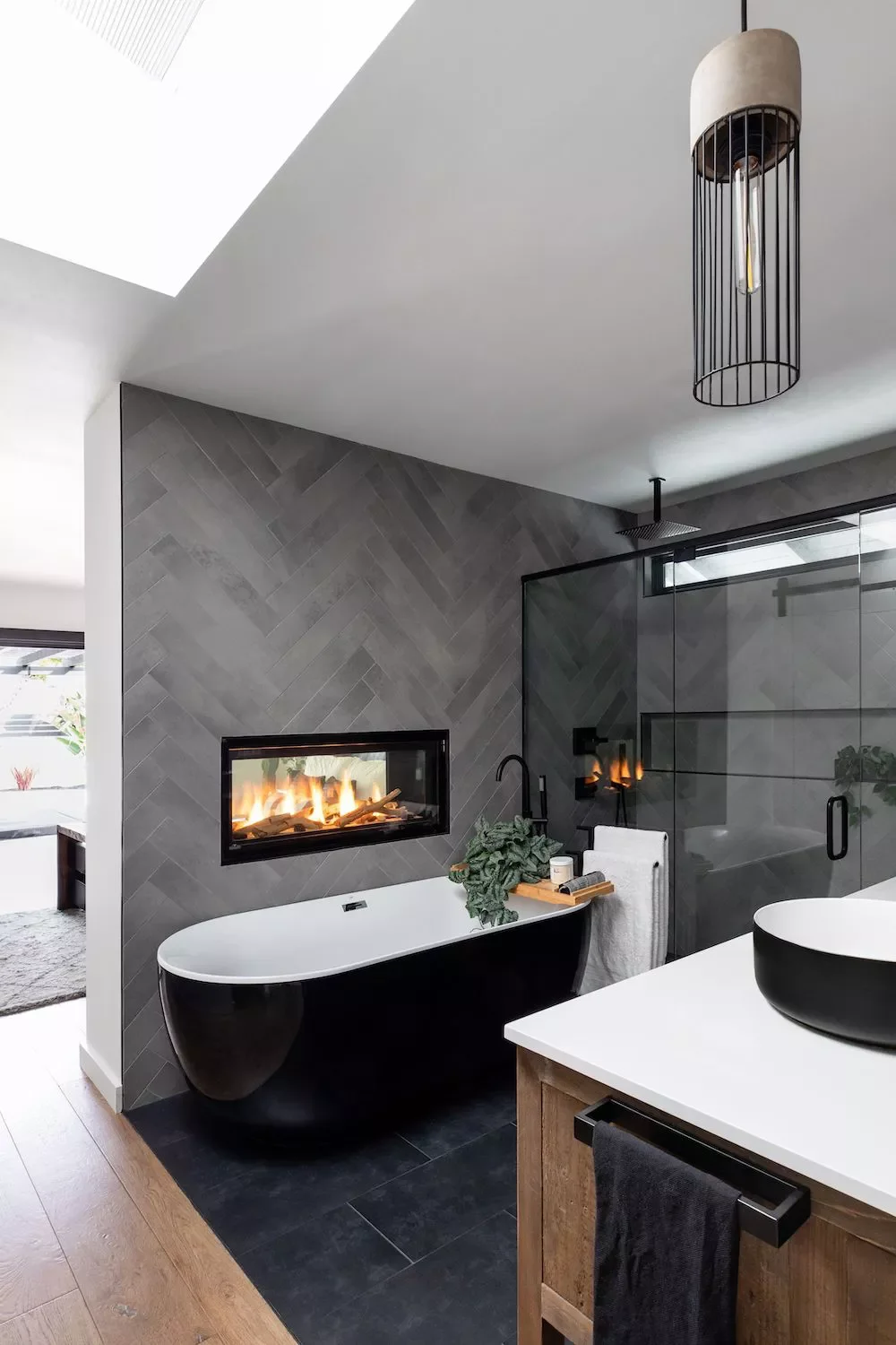 Linear Bathroom Fireplace