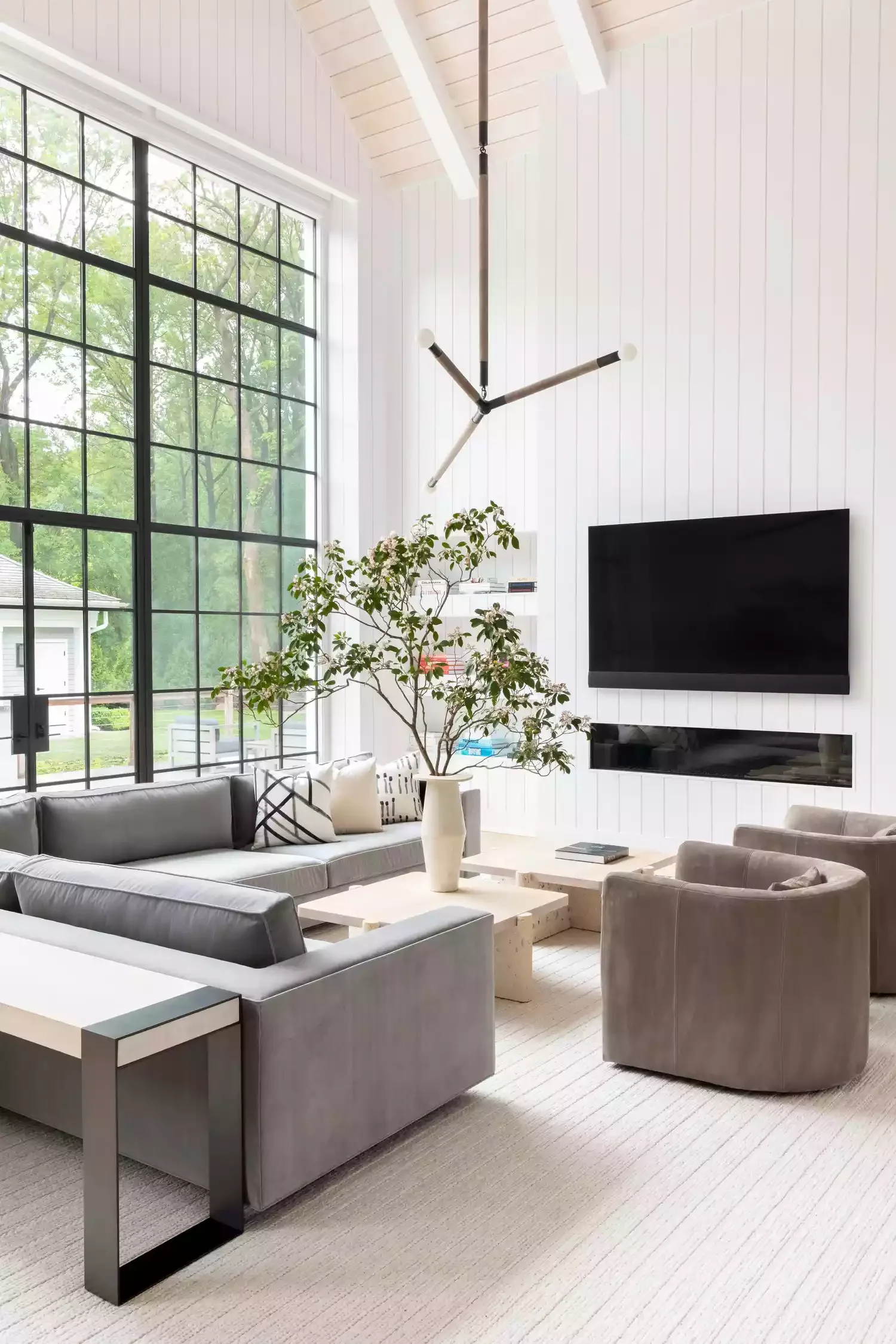 Linear Fireplace on Shiplap