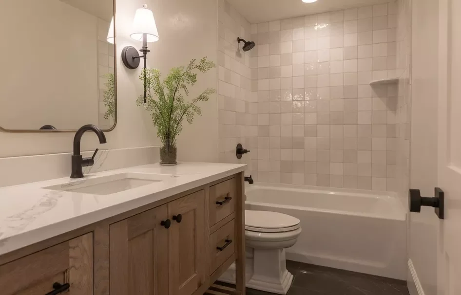 Monochrome Tiled Corner Shower