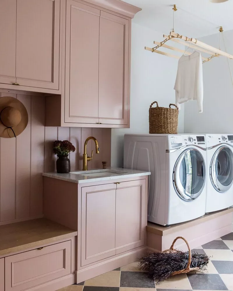 Painted Pink Wood Paneling