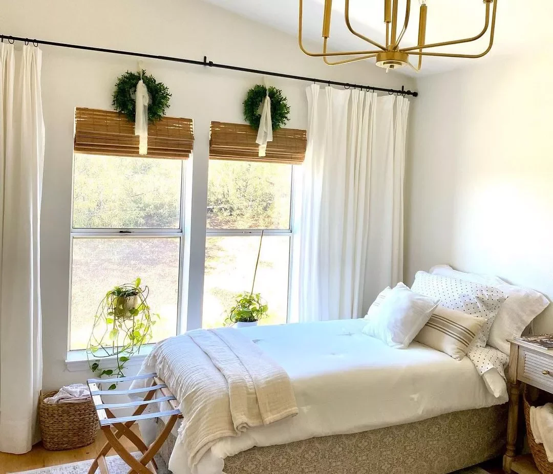 Pair White Curtains With Wood Blinds