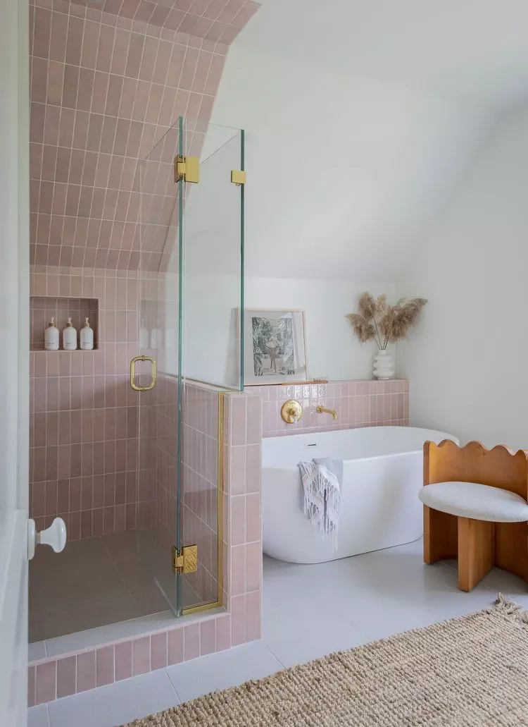 Pink Tiled Corner Shower