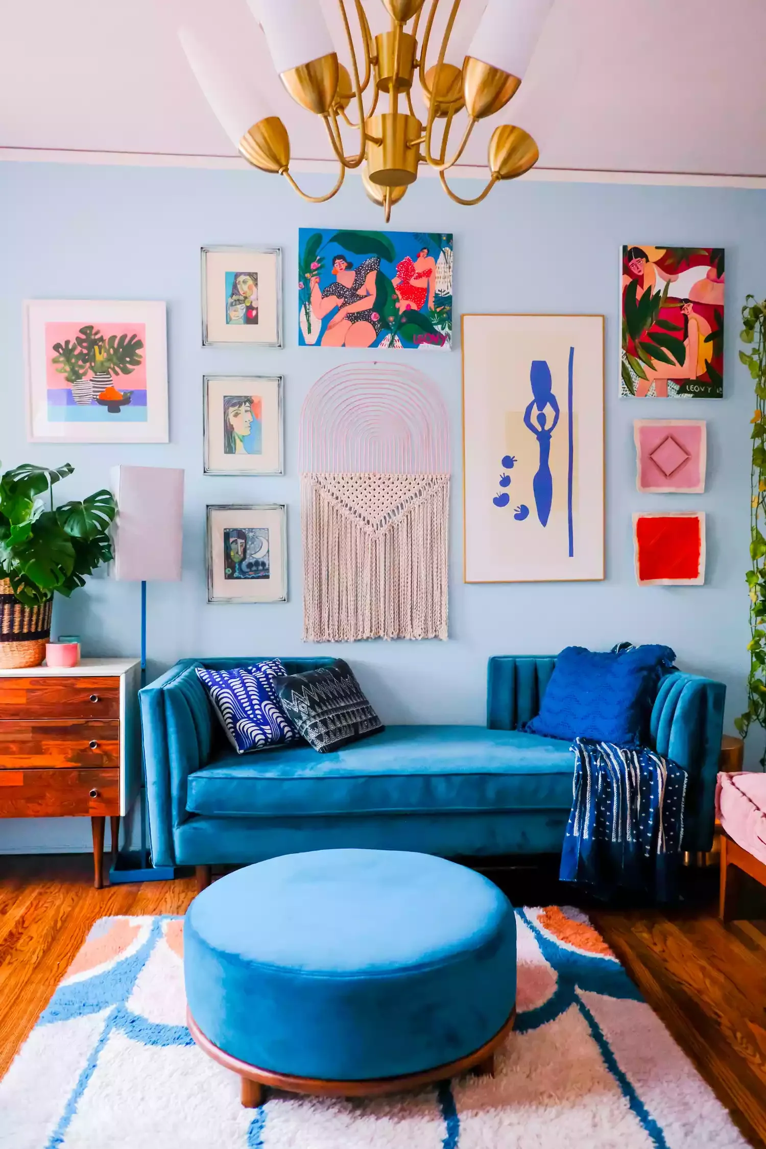 Powder Blue Walls and Macrame Art