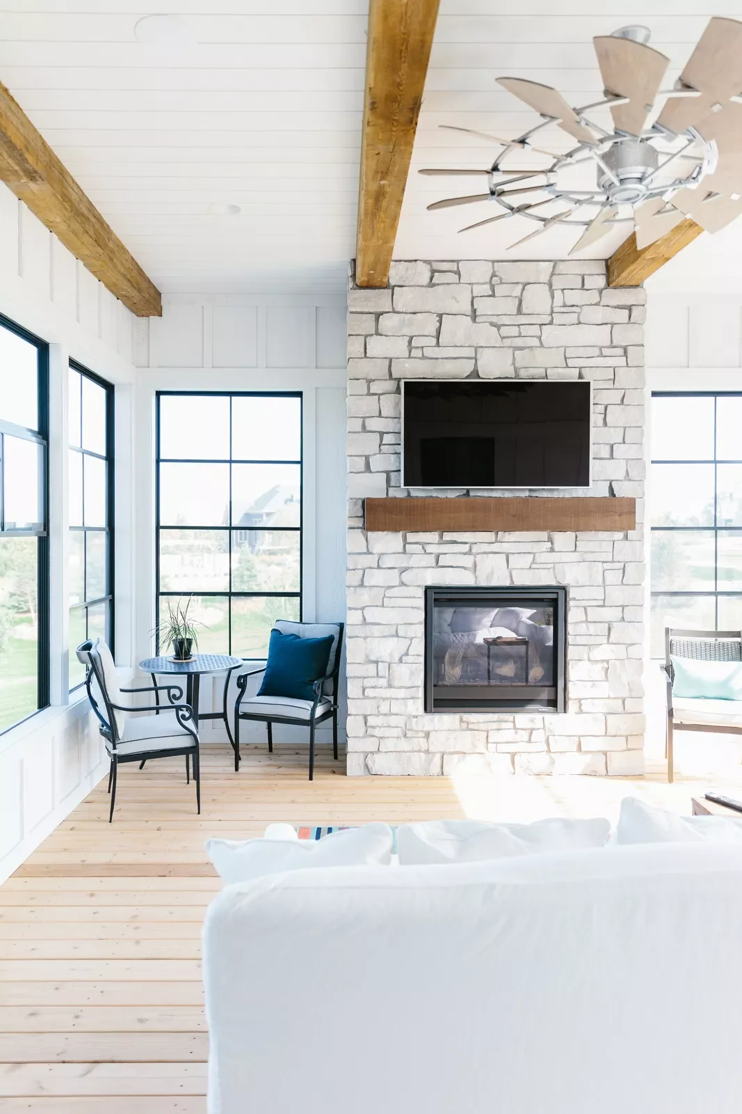 Small Sunroom With Fireplace