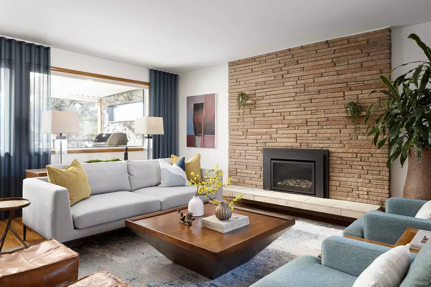 Stacked Stone Fireplace