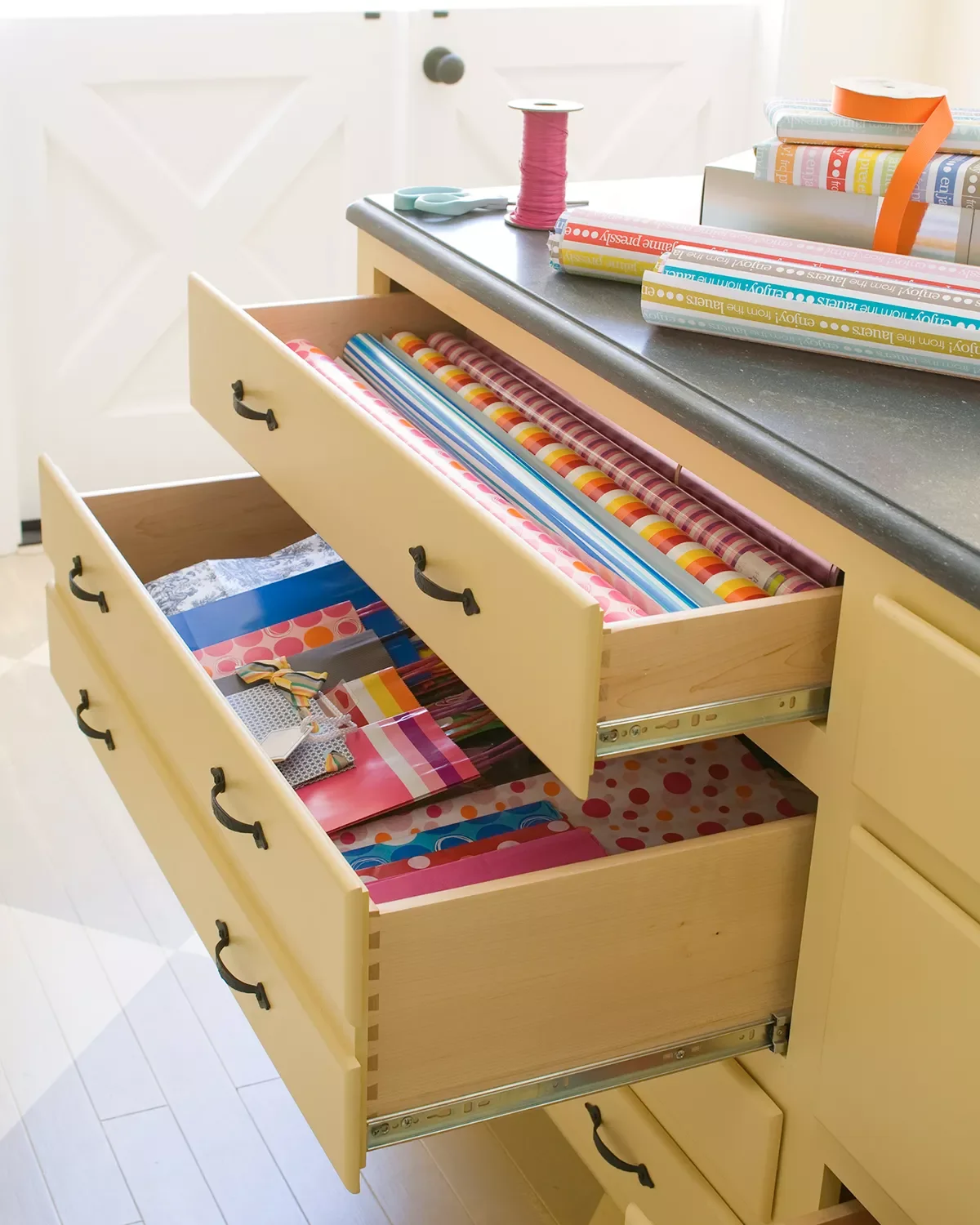 Store Wrapping Paper Rolls in Drawers