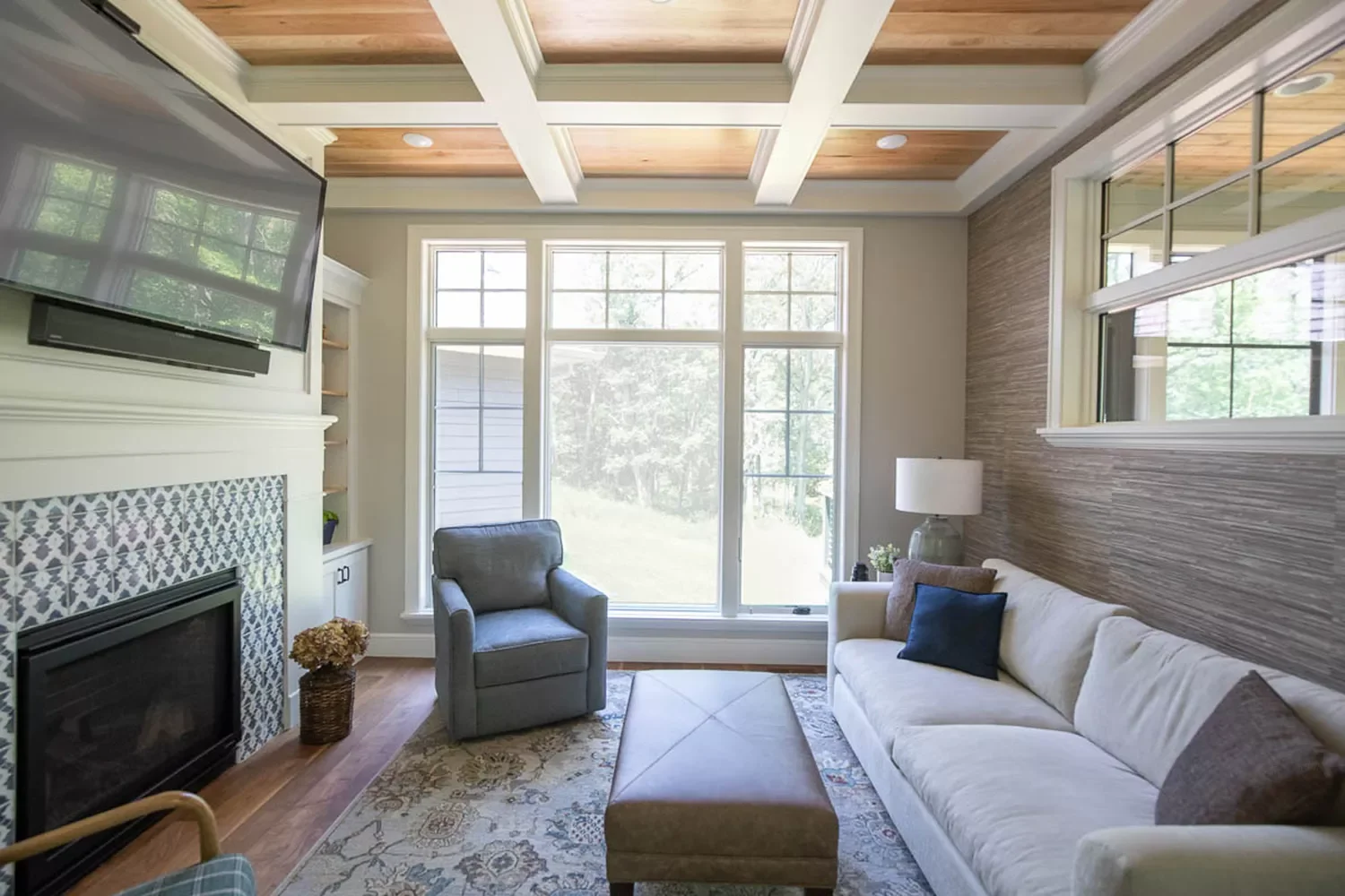 Sunroom With Coffered Ceiling
