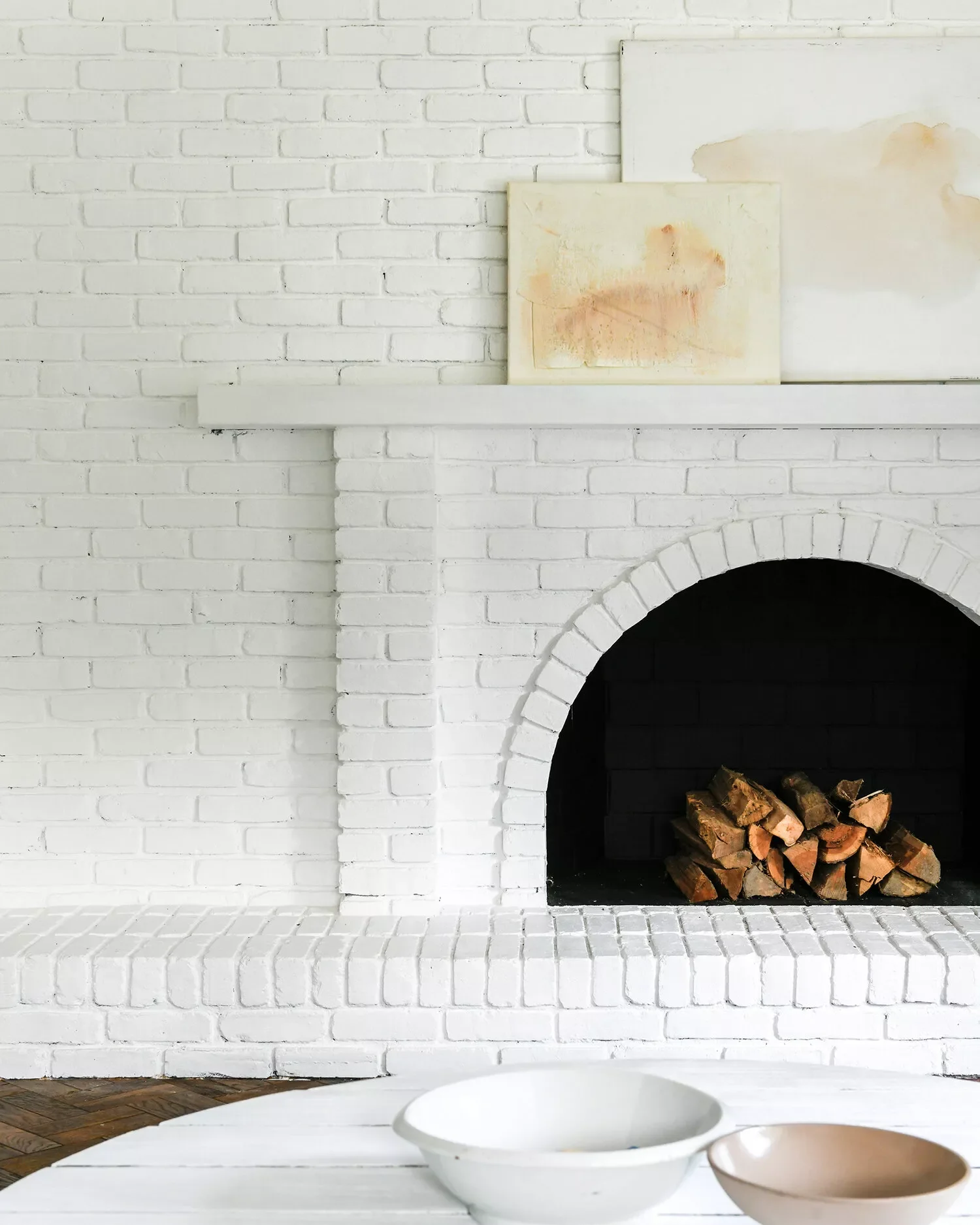 White Brick Fireplace Wall