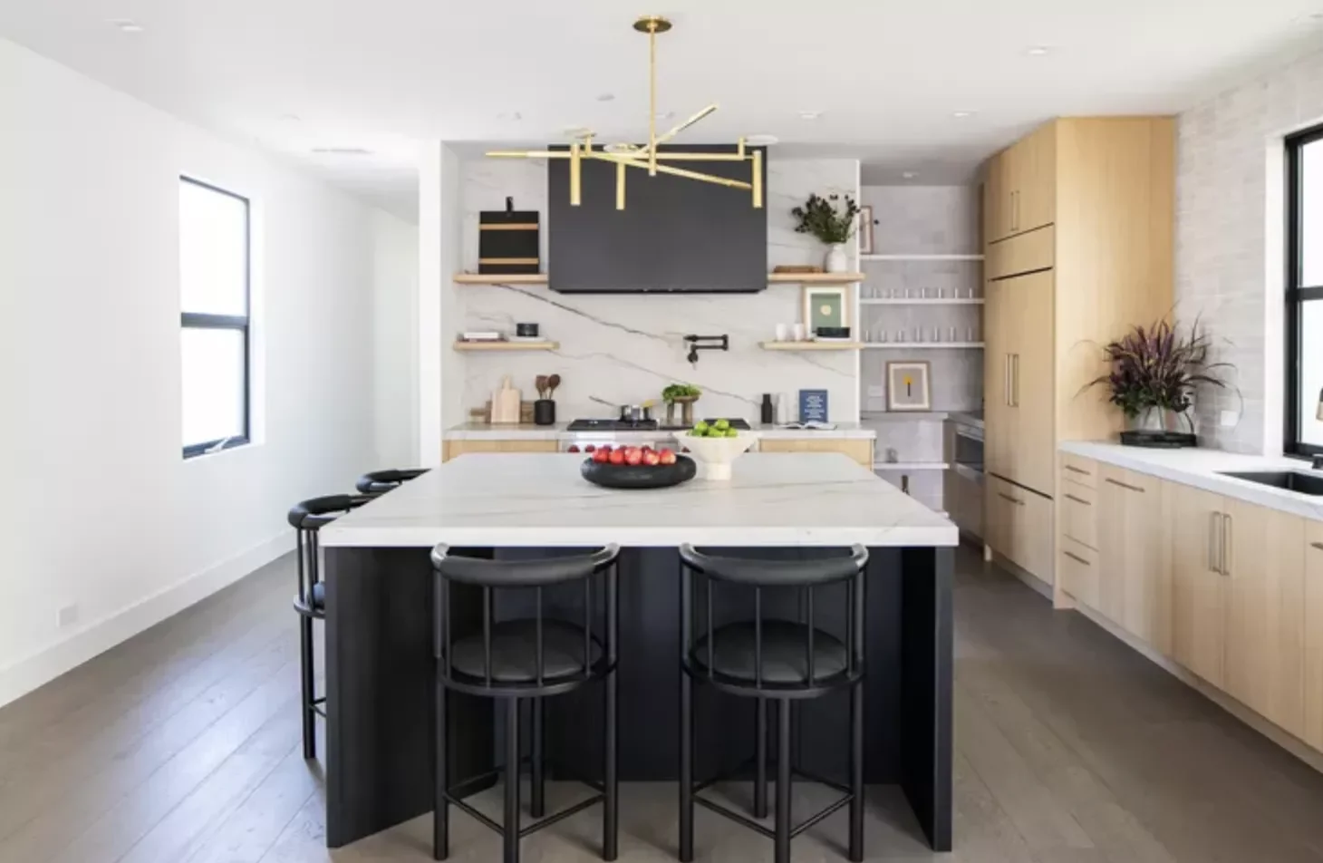 White and Gold Kitchen With Black Accents
