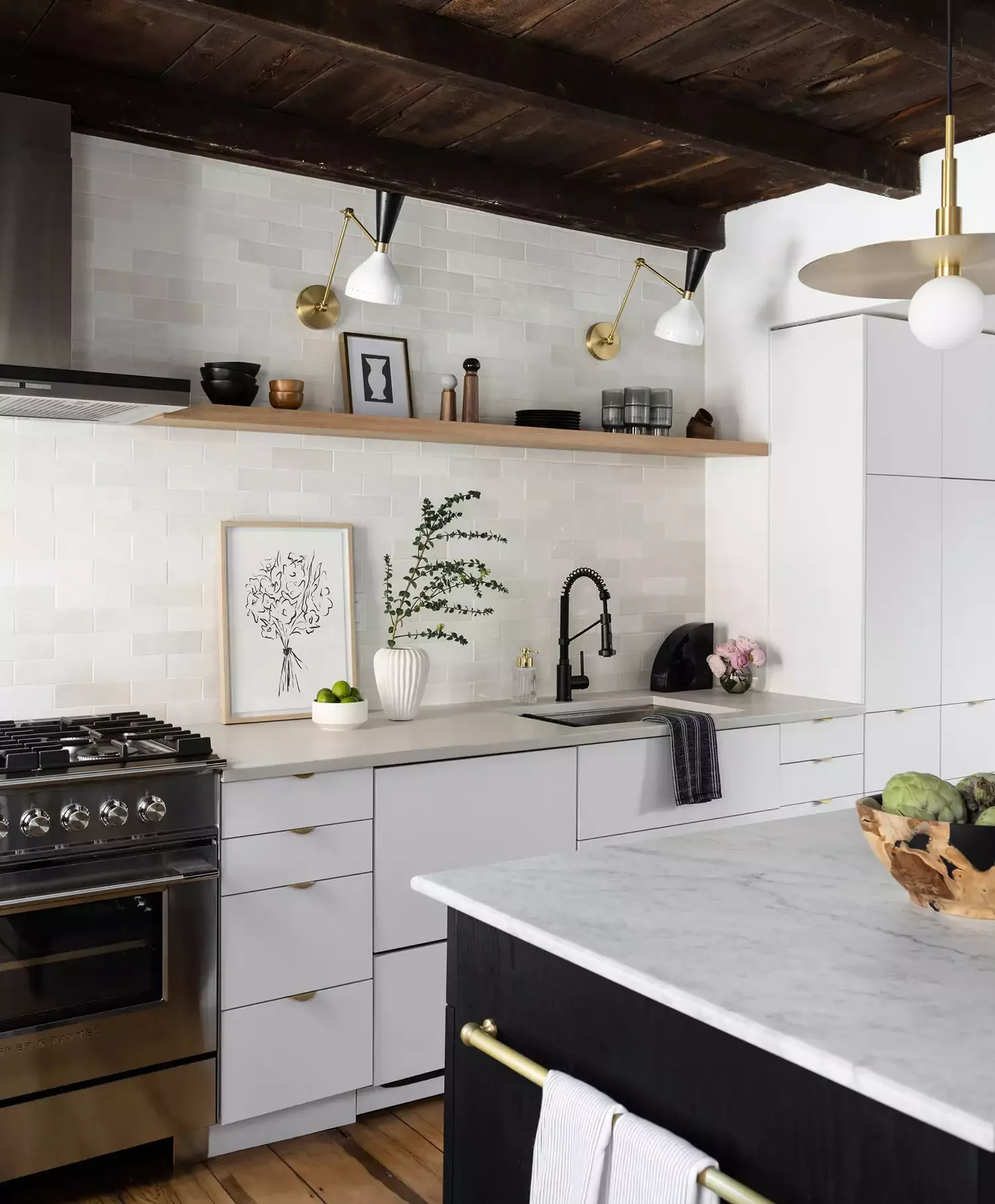 White and Gold Kitchen With Original Details