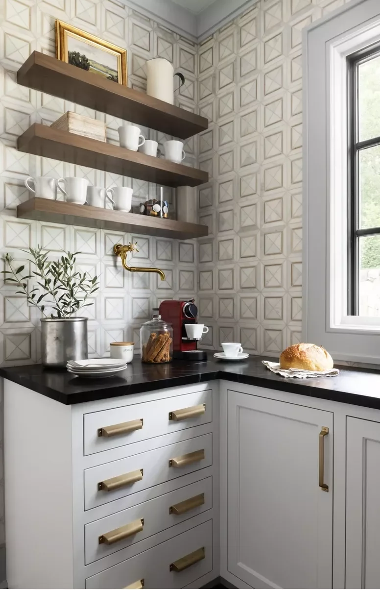 White and Gold Kitchen With Oversized Hardware