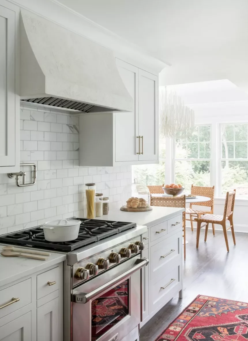 White and Gold Kitchen With Subway Tile