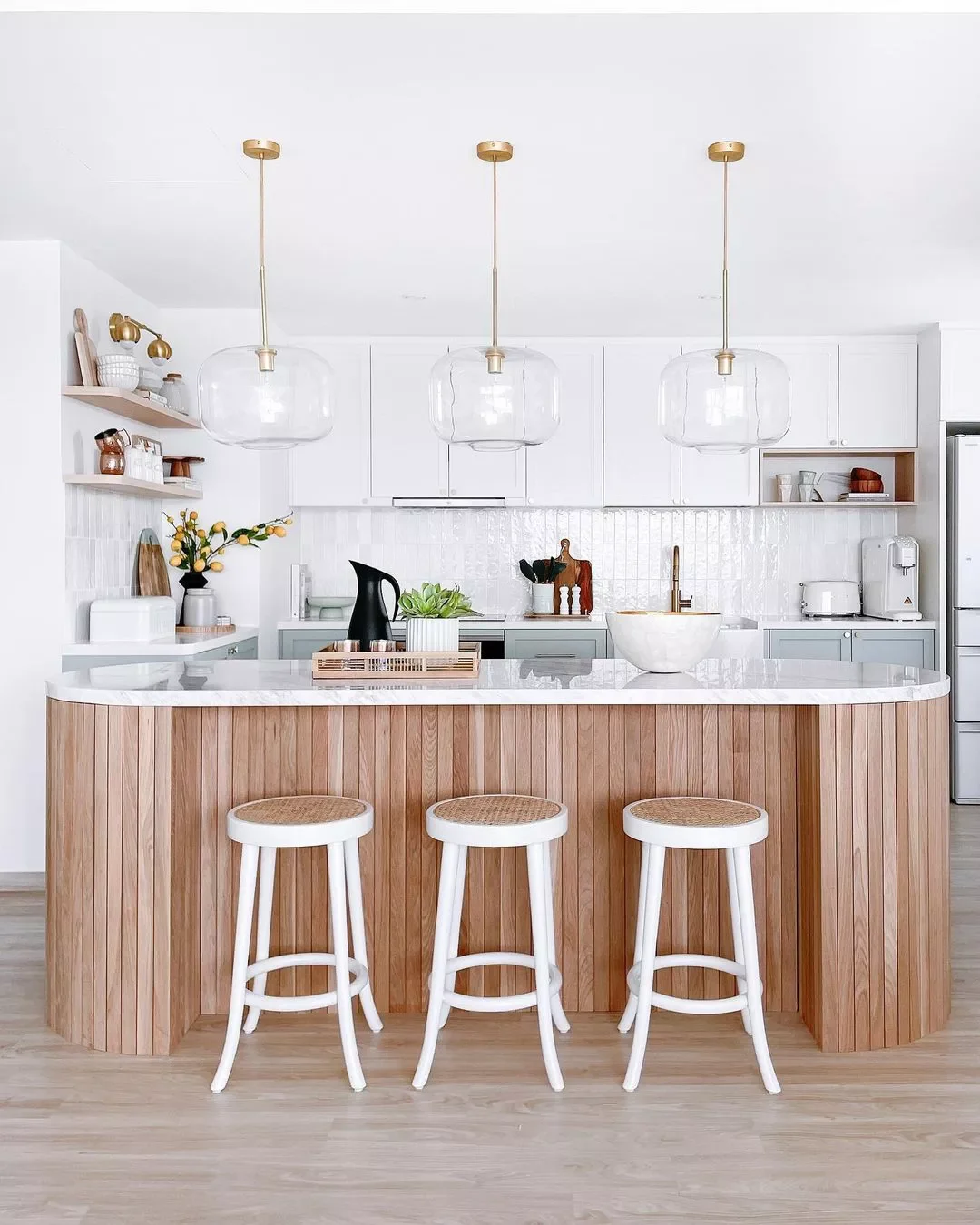 Wood Slat Kitchen Island